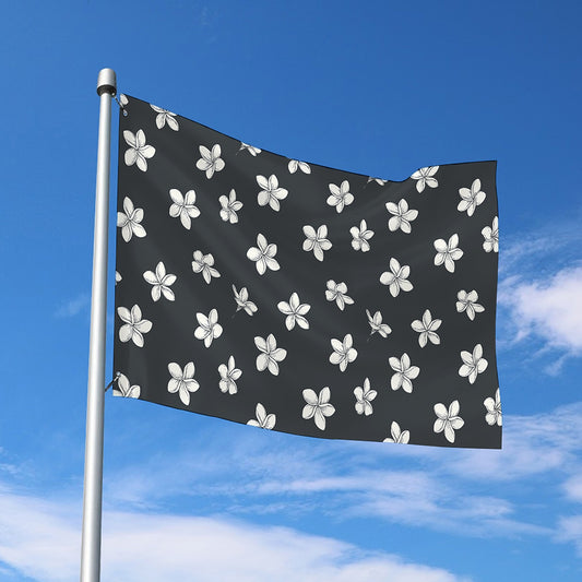 Monochrome Plumeria Pattern Print Polyester Flag