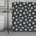 Monochrome Plumeria Pattern Print Polyester Shower Curtain