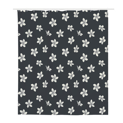 Monochrome Plumeria Pattern Print Polyester Shower Curtain