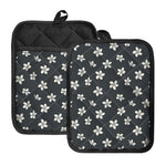 Monochrome Plumeria Pattern Print Pot Holders With Pocket
