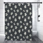 Monochrome Plumeria Pattern Print Premium Shower Curtain