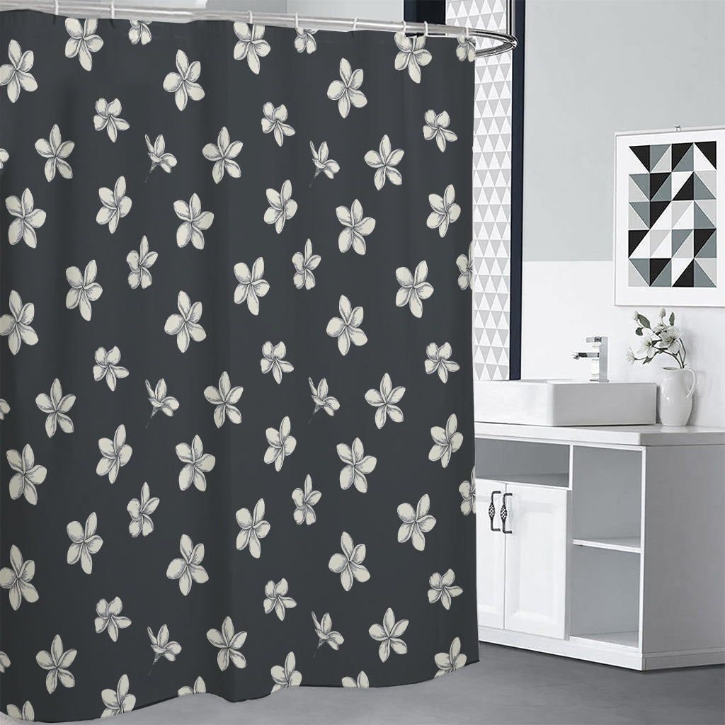 Monochrome Plumeria Pattern Print Premium Shower Curtain