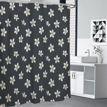 Monochrome Plumeria Pattern Print Premium Shower Curtain