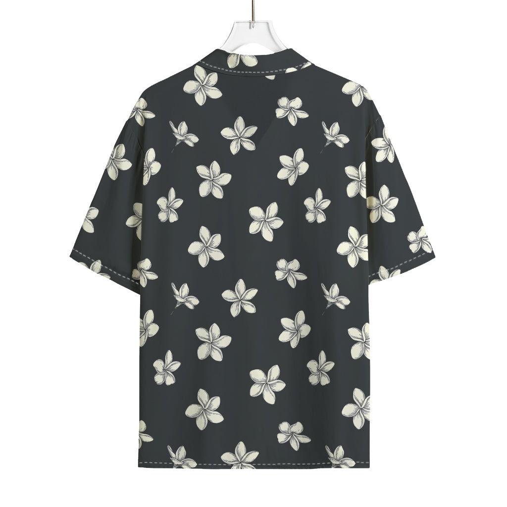 Monochrome Plumeria Pattern Print Rayon Hawaiian Shirt
