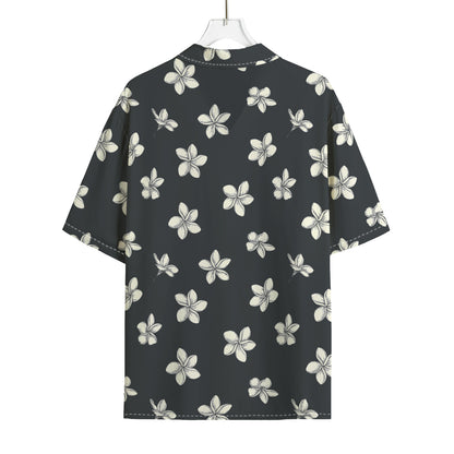 Monochrome Plumeria Pattern Print Rayon Hawaiian Shirt