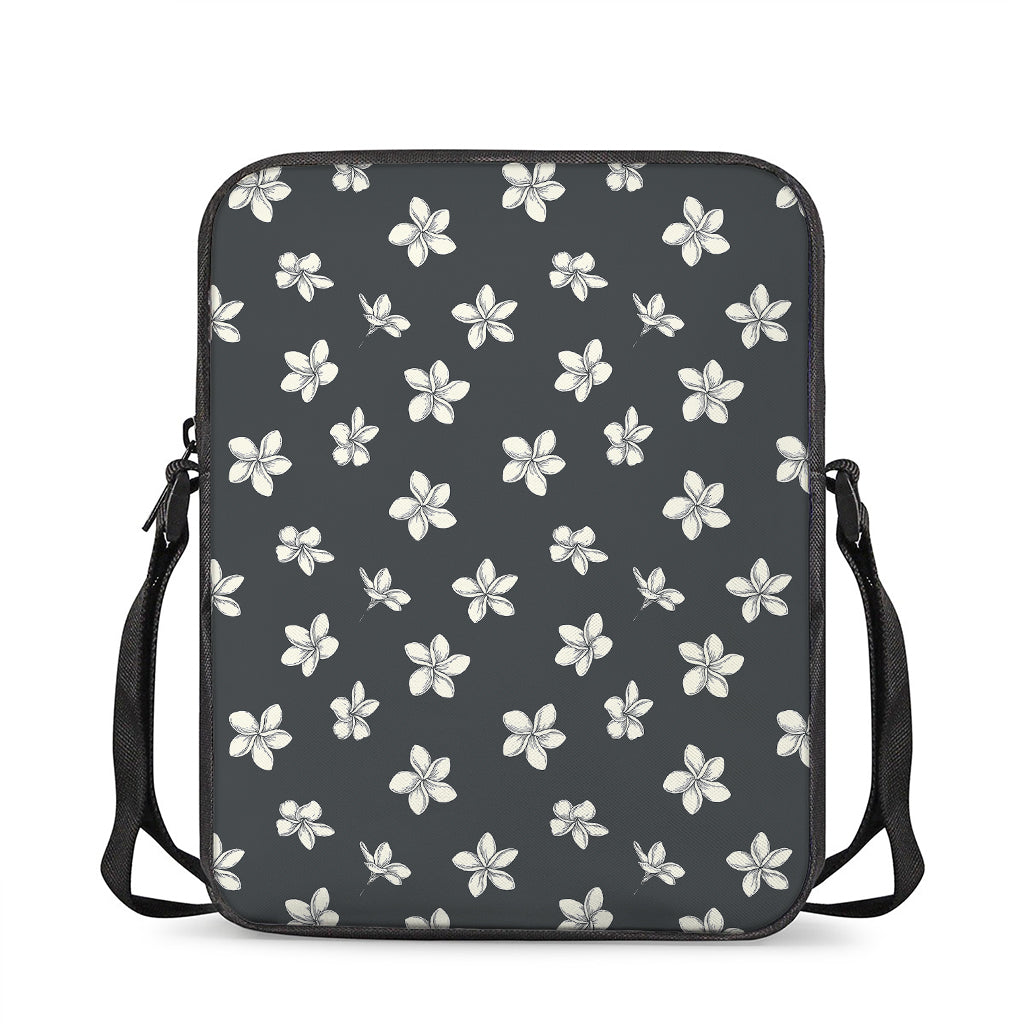 Monochrome Plumeria Pattern Print Rectangular Crossbody Bag