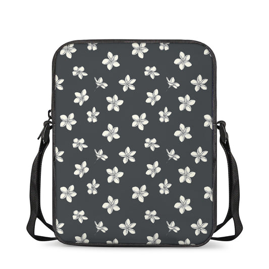 Monochrome Plumeria Pattern Print Rectangular Crossbody Bag