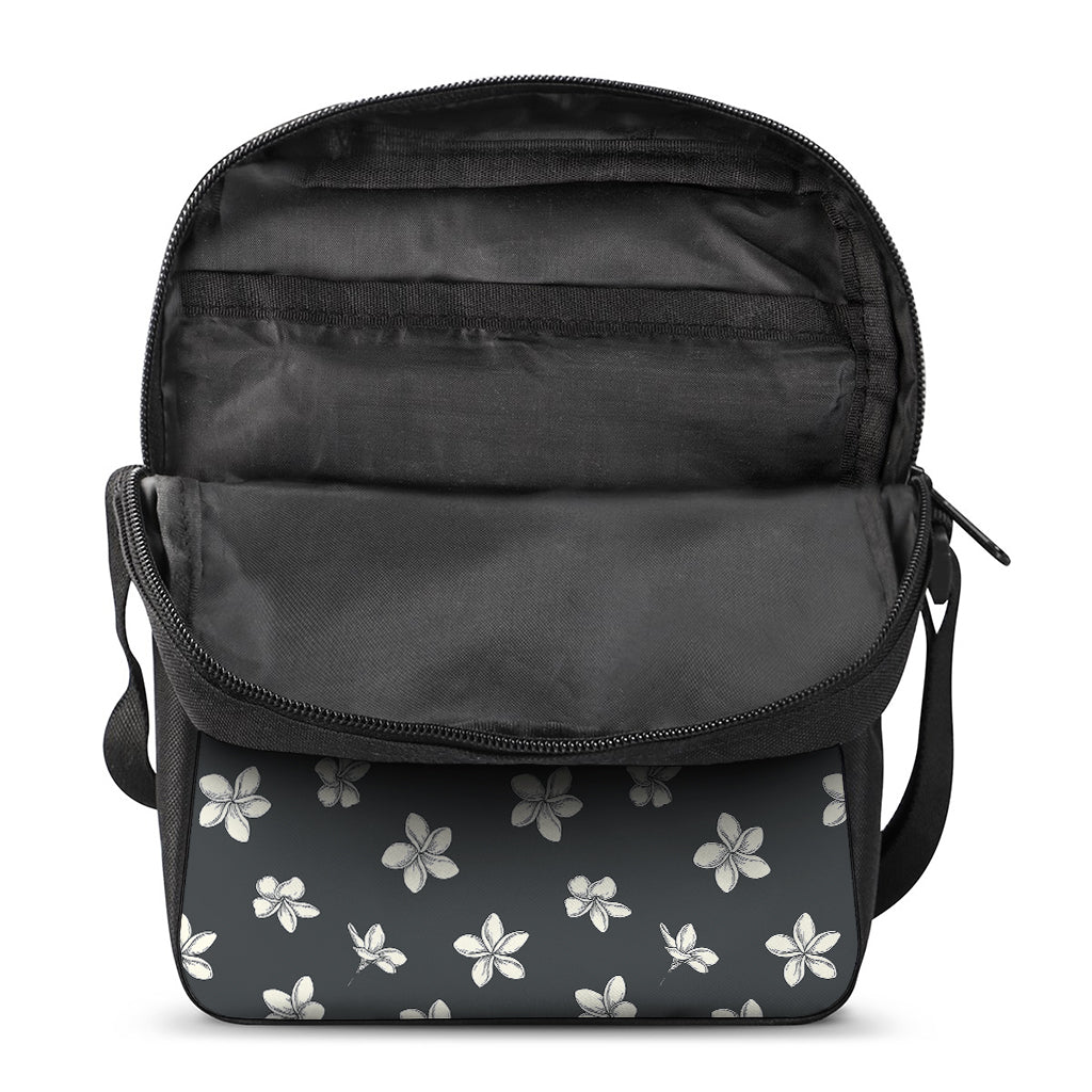 Monochrome Plumeria Pattern Print Rectangular Crossbody Bag