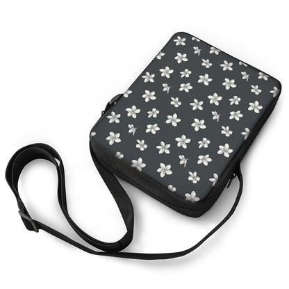 Monochrome Plumeria Pattern Print Rectangular Crossbody Bag