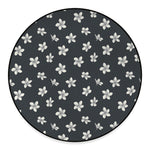 Monochrome Plumeria Pattern Print Round Floor Mat