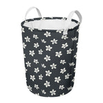 Monochrome Plumeria Pattern Print Round Laundry Basket