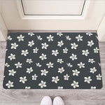 Monochrome Plumeria Pattern Print Rubber Doormat