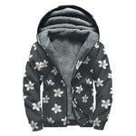 Monochrome Plumeria Pattern Print Sherpa Lined Zip Up Hoodie