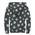 Monochrome Plumeria Pattern Print Sherpa Lined Zip Up Hoodie