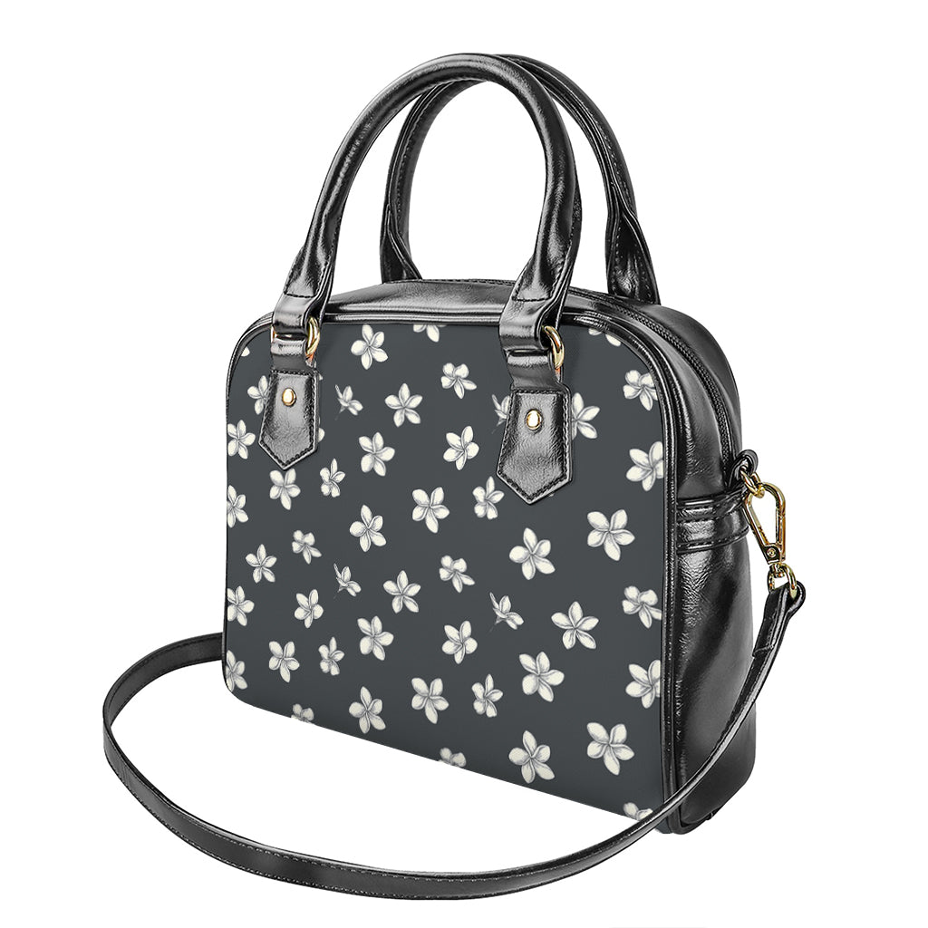 Monochrome Plumeria Pattern Print Shoulder Handbag