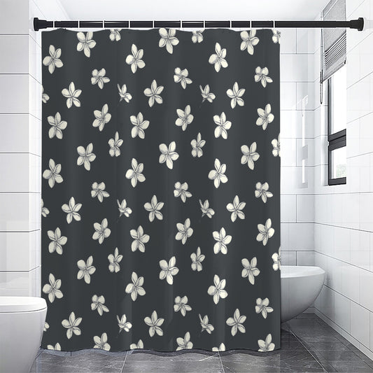 Monochrome Plumeria Pattern Print Shower Curtain