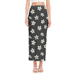 Monochrome Plumeria Pattern Print Side Slit Maxi Skirt