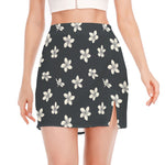 Monochrome Plumeria Pattern Print Side Slit Mini Skirt