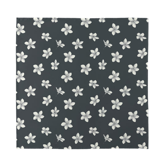 Monochrome Plumeria Pattern Print Silk Bandana
