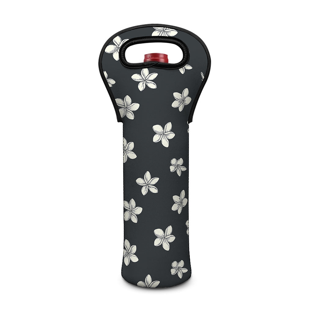 Monochrome Plumeria Pattern Print Single Neoprene Wine Tote
