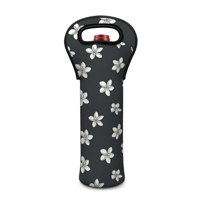 Monochrome Plumeria Pattern Print Single Neoprene Wine Tote