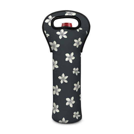 Monochrome Plumeria Pattern Print Single Neoprene Wine Tote