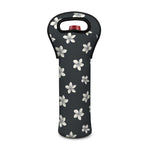 Monochrome Plumeria Pattern Print Single Neoprene Wine Tote