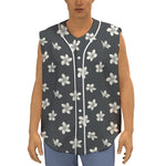 Monochrome Plumeria Pattern Print Sleeveless Baseball Jersey
