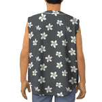 Monochrome Plumeria Pattern Print Sleeveless Baseball Jersey