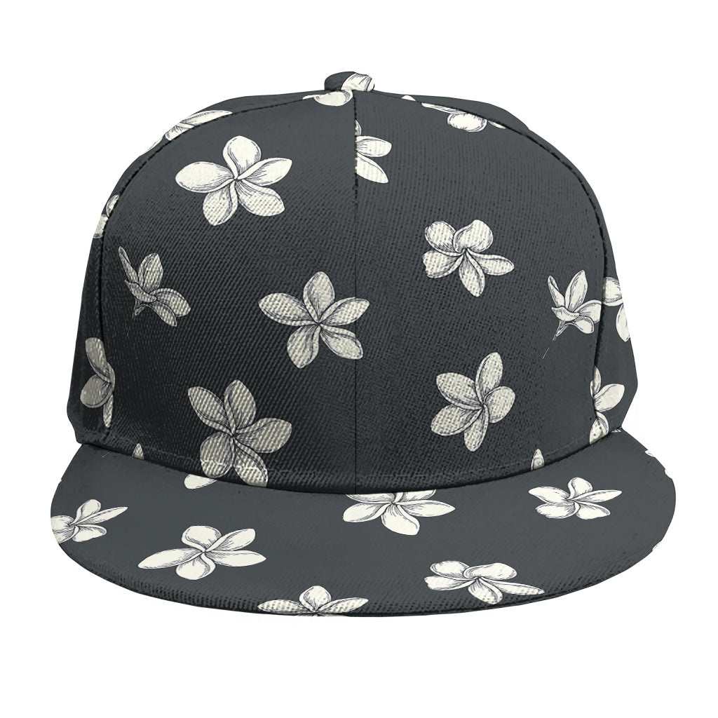 Monochrome Plumeria Pattern Print Snapback Cap