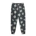 Monochrome Plumeria Pattern Print Sweatpants