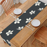 Monochrome Plumeria Pattern Print Table Runner