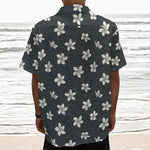 Monochrome Plumeria Pattern Print Textured Short Sleeve Shirt
