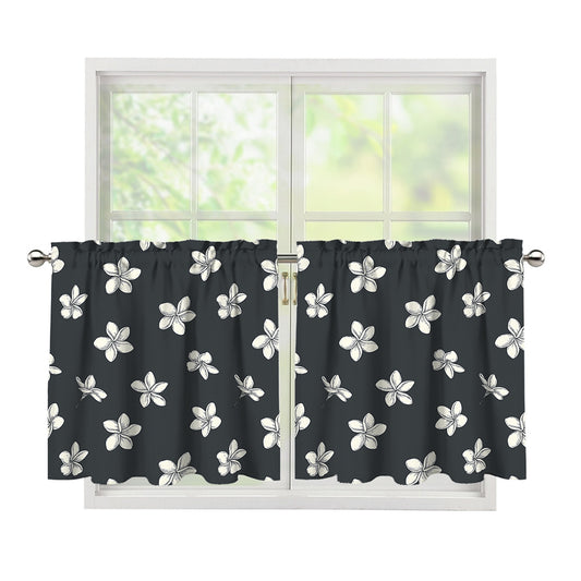 Monochrome Plumeria Pattern Print Tier Curtains