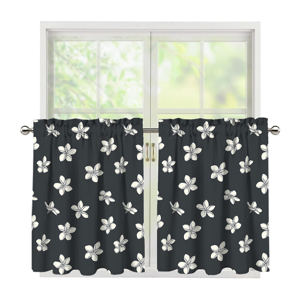 Monochrome Plumeria Pattern Print Tier Curtains