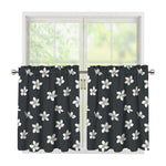 Monochrome Plumeria Pattern Print Tier Curtains