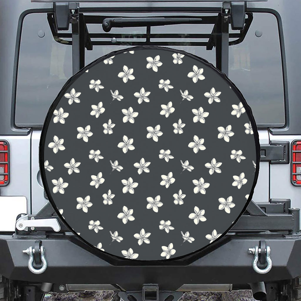 Monochrome Plumeria Pattern Print Tire Cover