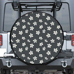 Monochrome Plumeria Pattern Print Tire Cover
