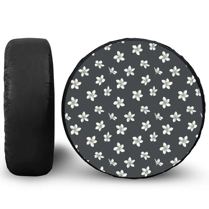 Monochrome Plumeria Pattern Print Tire Cover
