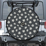 Monochrome Plumeria Pattern Print Tire Cover With Camera Hole