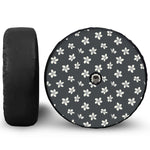 Monochrome Plumeria Pattern Print Tire Cover With Camera Hole