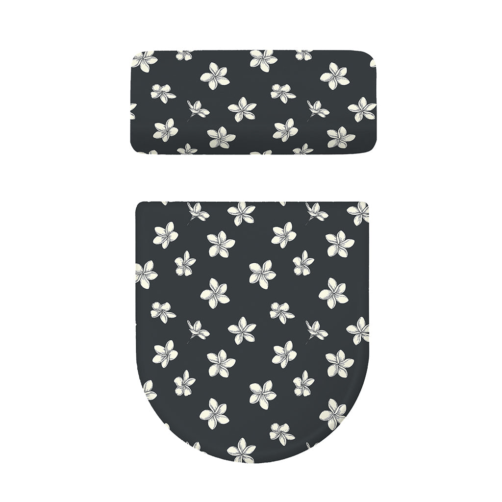 Monochrome Plumeria Pattern Print Toilet Lid And Tank Cover Set
