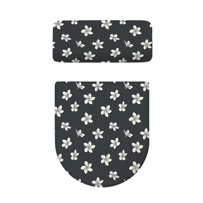 Monochrome Plumeria Pattern Print Toilet Lid And Tank Cover Set