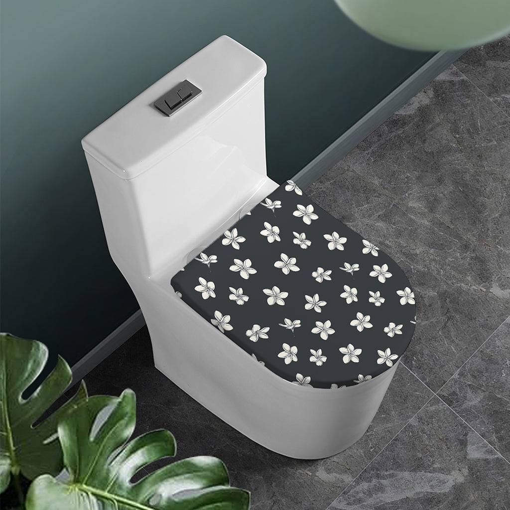 Monochrome Plumeria Pattern Print Toilet Lid Cover