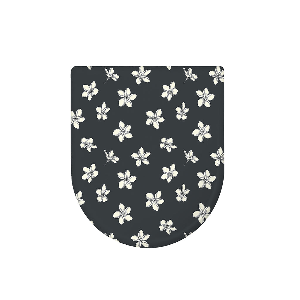 Monochrome Plumeria Pattern Print Toilet Lid Cover