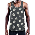 Monochrome Plumeria Pattern Print Men's Workout Tank Top