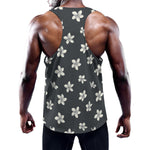 Monochrome Plumeria Pattern Print Training Tank Top