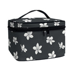 Monochrome Plumeria Pattern Print Travel Makeup Bag
