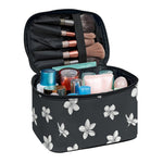 Monochrome Plumeria Pattern Print Travel Makeup Bag