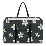 Monochrome Plumeria Pattern Print Utility Tote Bag
